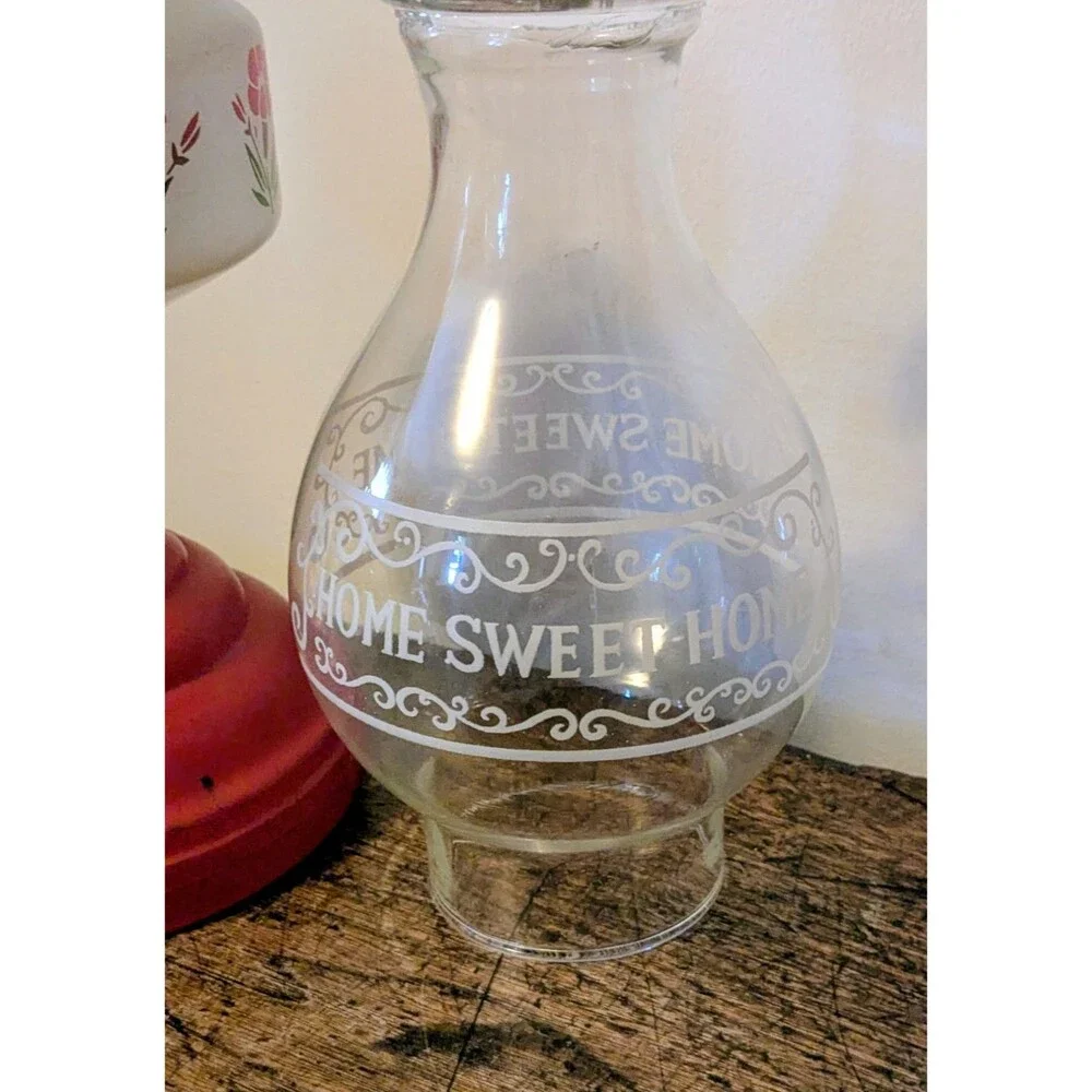 Vintage Red Frosted Glass Kerosene Oil Lamp Cold Painted Floral with Chimney 18